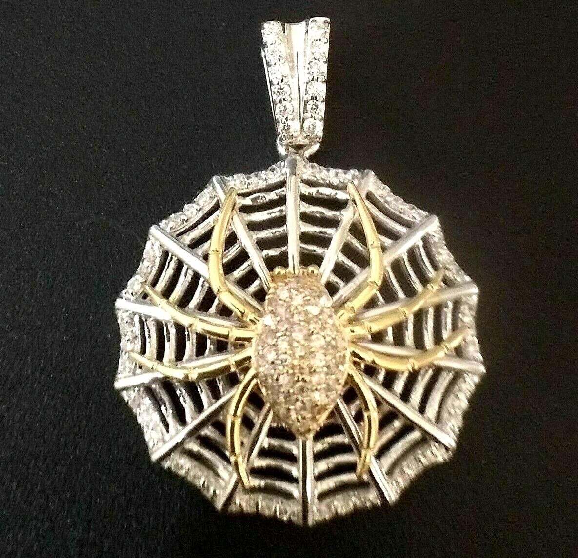 0.80CT Round Moissanite Men's Spiders Web Charm Pendant 14K Two-Tone Gold Plated