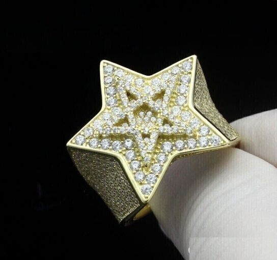 1.30Ct Diamond Men's STAR Wedding Band Ring 14K Yellow Gold Finish