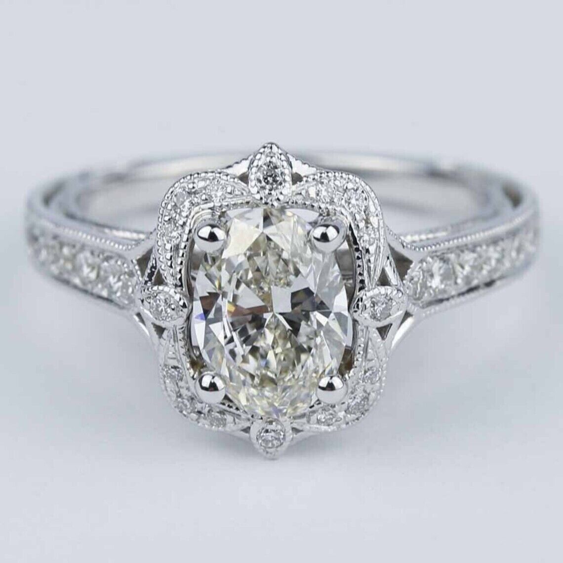 NEW 1.60Ct Round Lab-Created Diamond 14k White Gold Art Deco Engagement Bridal Ring