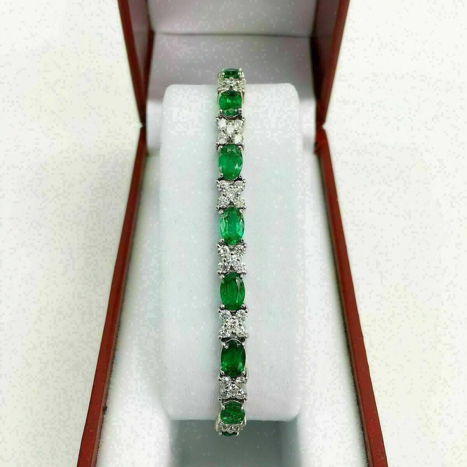 10.00CT Oval Cut Emerald Lab Created Women's Tennis Bracelet 14K White Gold Plated