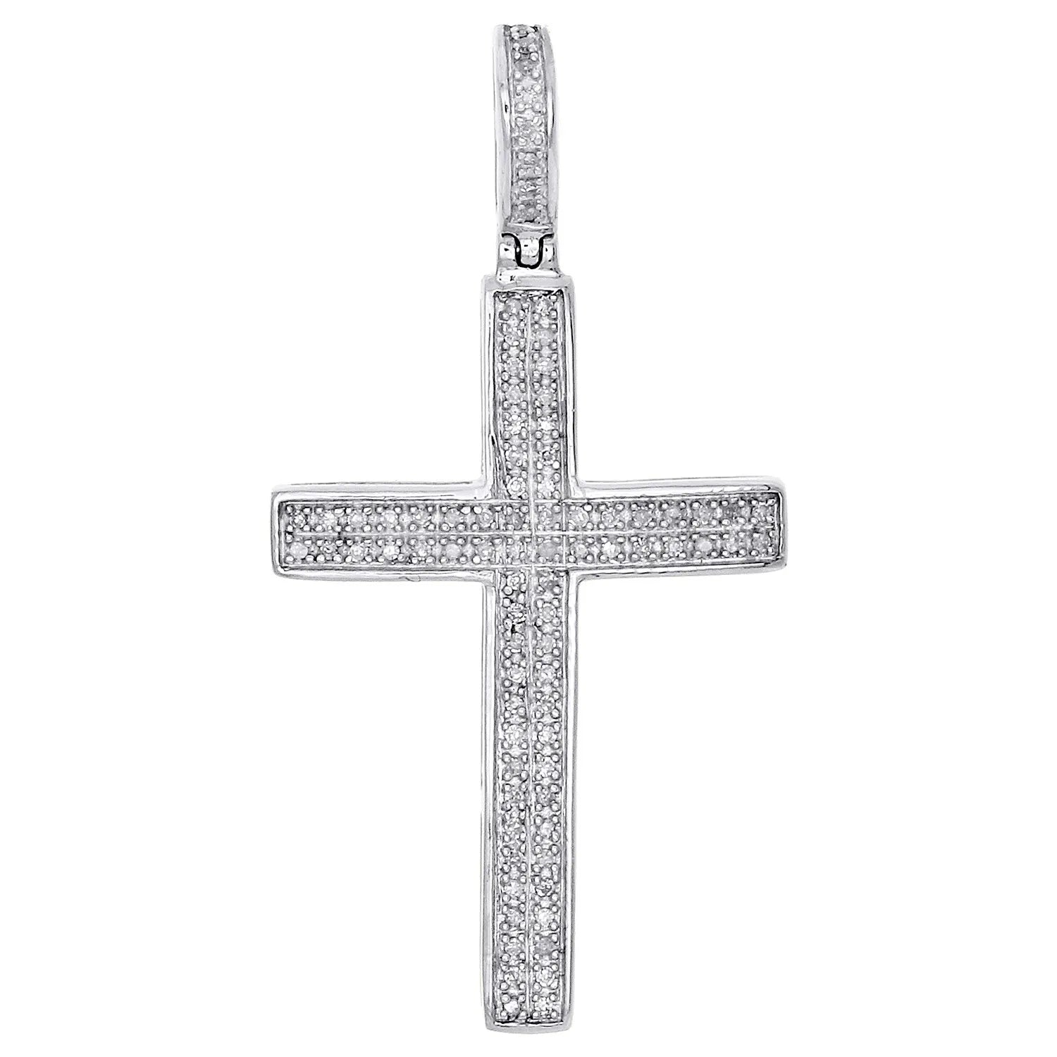 10K White Gold Real Diamond Dome Cross Pendant 1.40 Unisex Pave Charm 14 CT