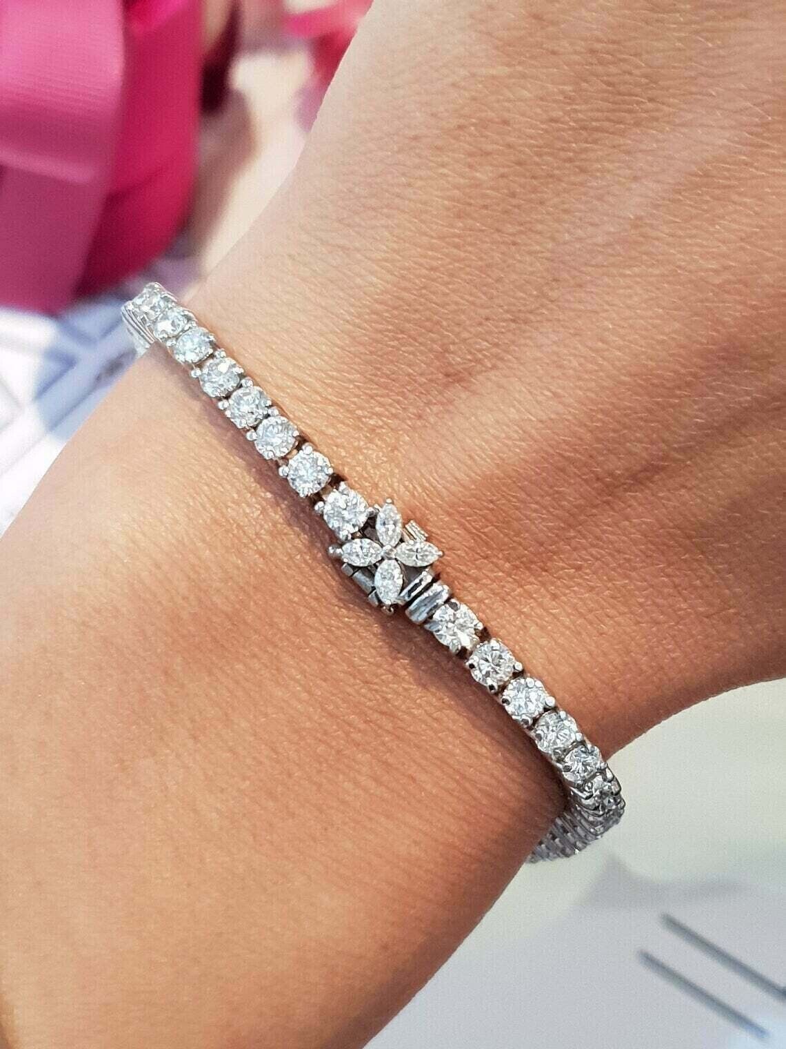 12.00 Ct Round Cut Lab Created Diamond Tennis Bracelet In 14K White Gold Finish