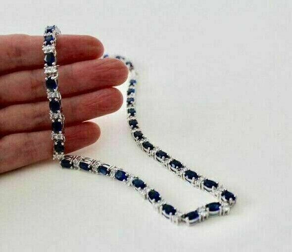 14.00Ct Oval Lab Created Sapphire Diamond Tennis Necklace 14k White Gold Plated 18