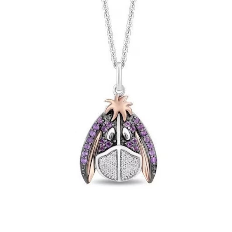 14K Rose Gold Plated 0.5Ct Round Cut Lab Amethyst Women's Eeyore Pendant