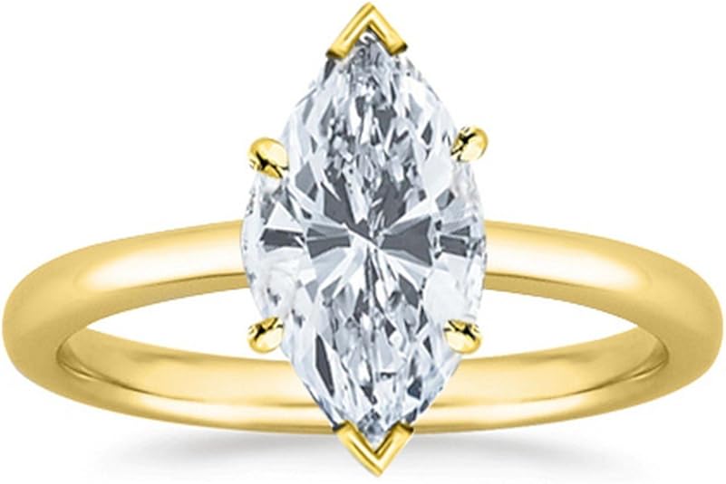 14K Yellow Gold 1-5 Carat Lab CREATED Solitaire Marquise Cut IGI Certified Diamond Engagement Ring