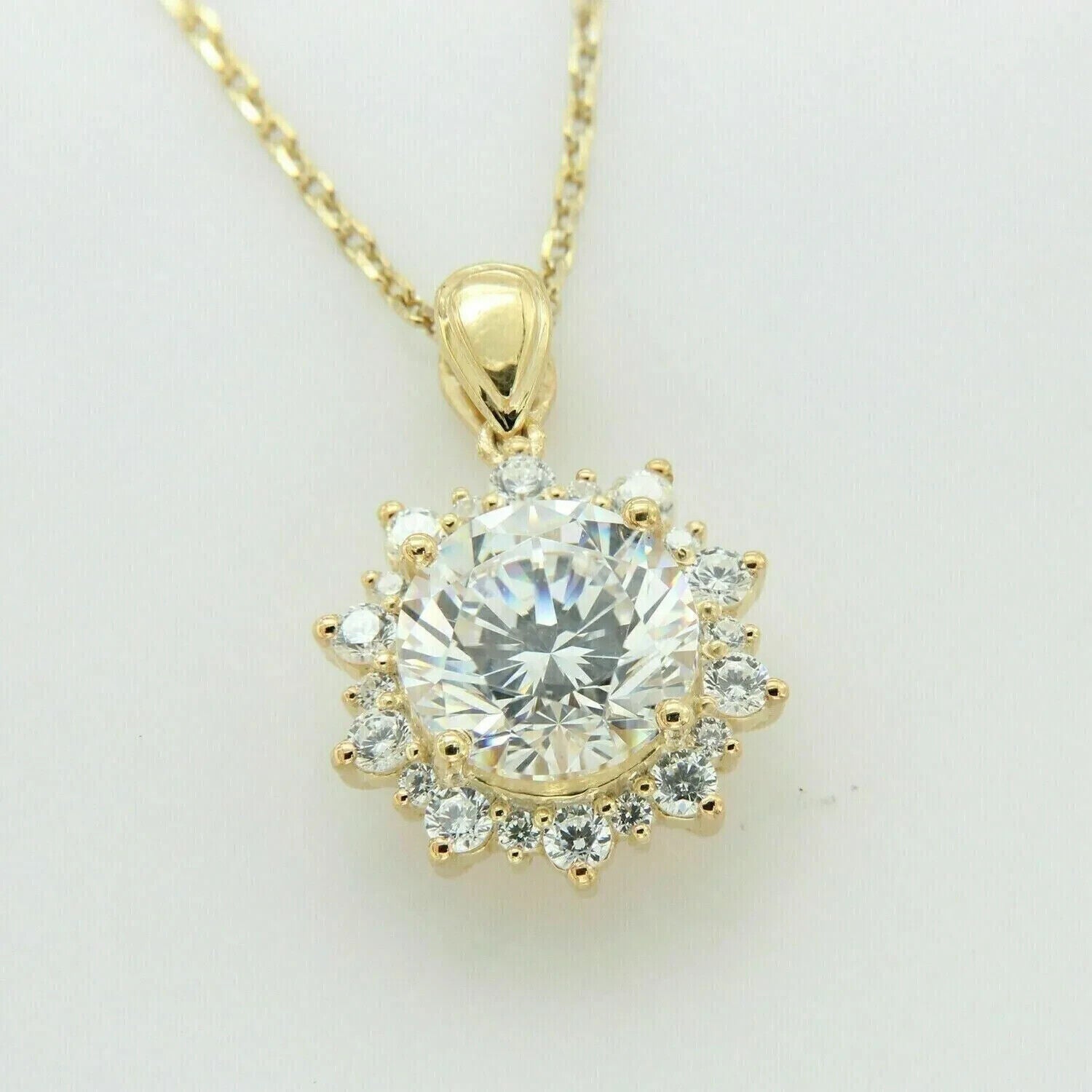 14K Yellow Gold Plated 2Ct Round Cut Diamond Lab Women's Flower Pendant