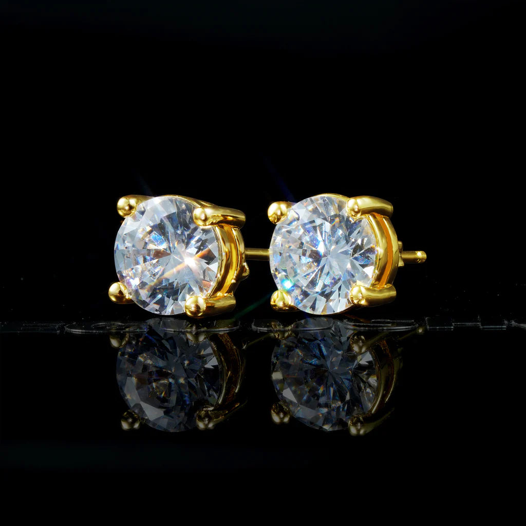 2Ct Round Cut VVS1 Diamond Stud Earrings 14K Yellow Gold Finish