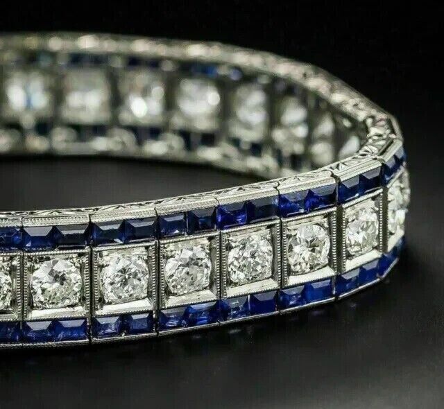 15.00Ct Round Cut Lab Created Blue Sapphire Tennis Bracelet 14k White Gold Plated