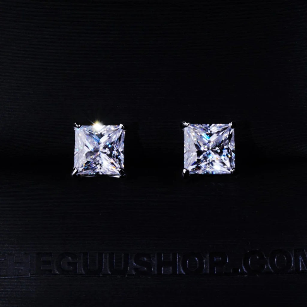 3Ct Princess Cut Solitaire Stud Earrings 14K White Gold Finish