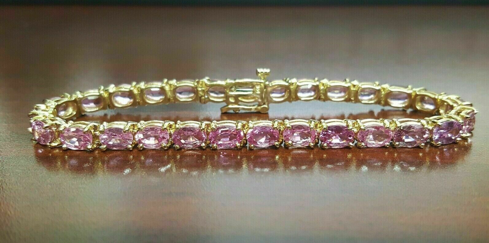 16Ct Oval Cut Lab-Created Pink Diamond Tennis Bracelet 14K Yellow Gold Plated