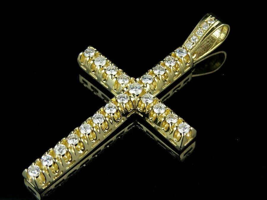 2.00 Ct Round Cut Lab-Created Diamond Cross Shape Pendant 14k Yellow Gold Plated