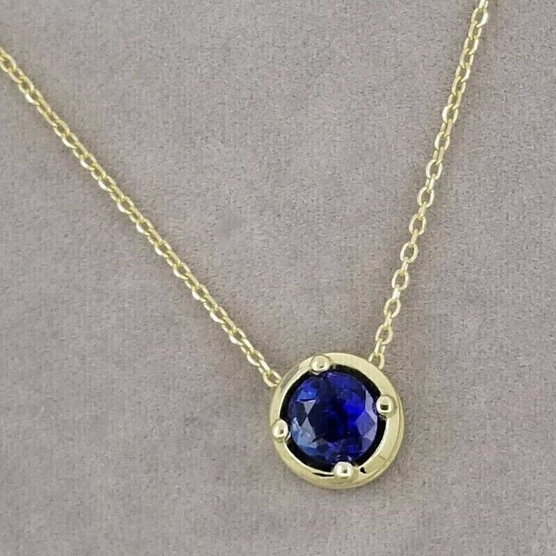 2.00Ct Round Cut Lab-Created Sapphire Solitaire Pendant 14K Yellow Gold Finish