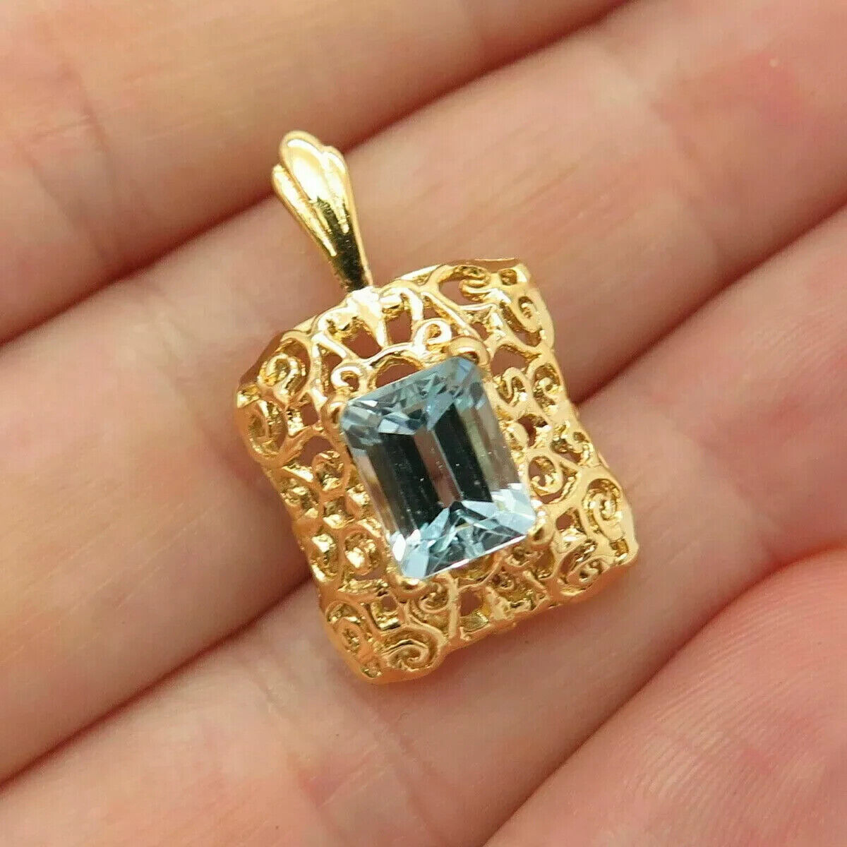 2.50 Ct Emerald Cut Aquamarine Pendant 14K Yellow Gold Finish