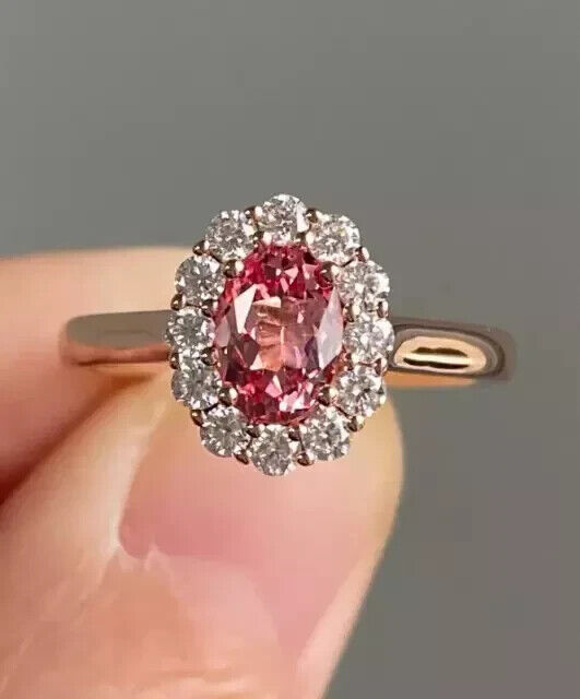 2.Ct Oval Cut Lab Created Pink Sapphire Engagement Ring 14K Rose Gold Plated