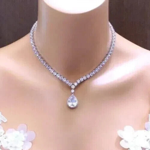 22 Ct Pear Diamond Women Wedding Tennis Necklace 14K White Gold Over