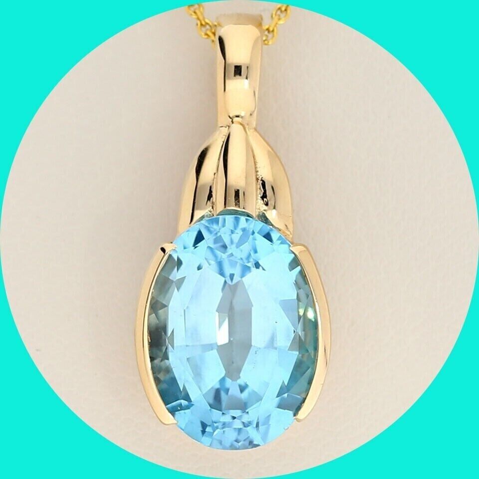 2.00CT Oval Cut Blue Topaz Lab Beauty Pendent 14k Yellow Gold Plated