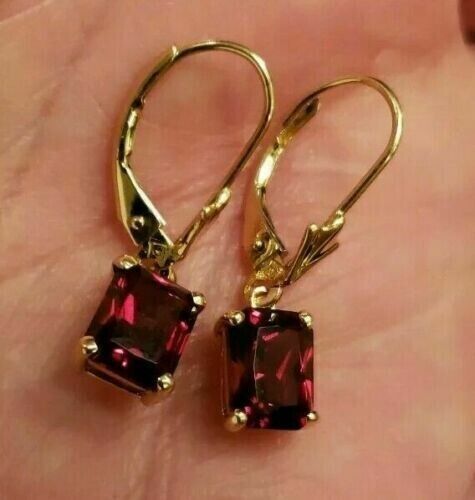 NEW 2.0Ct Emerald Cut Lab Created Red Ruby Drop Dangle Earrings 14K Yellow Gold Plated