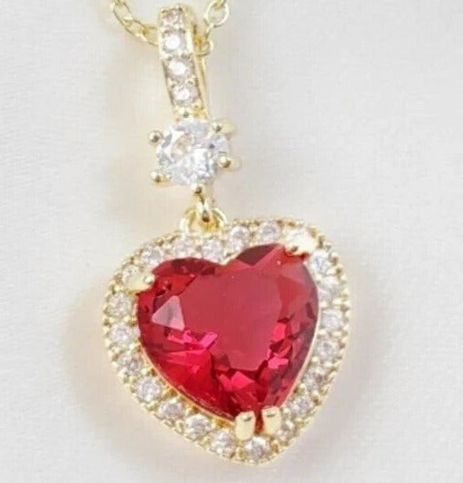 2.00Ct Heart Cut Lab Red Ruby Heart Shape Pendent in 14K Yellow Gold Plated