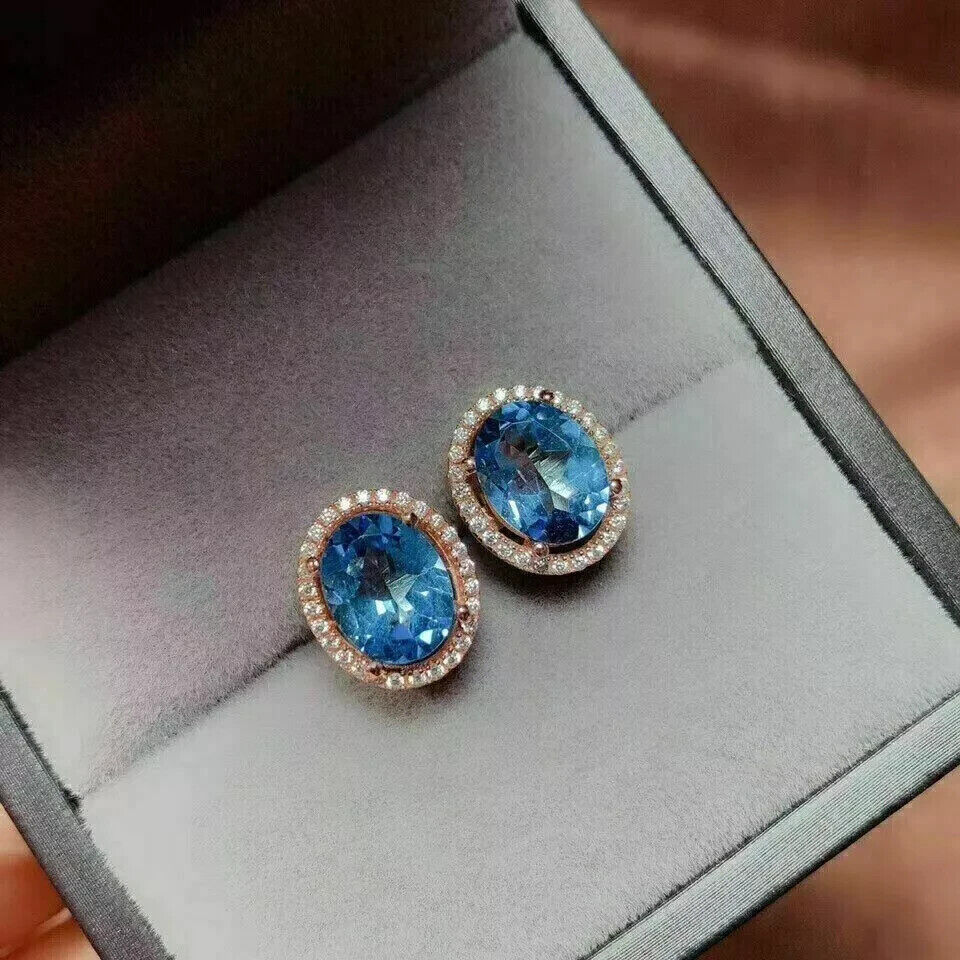 2.00Ct Oval Cut London Blue Topaz Women's Stud Earrings 14K Yellow Gold Plated