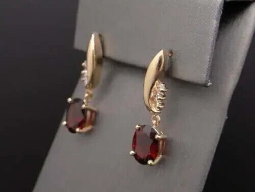 2.00Ct Oval Lab Created Red Garnet 14k Yellow Gold Plated Drop & Dangle Earrings