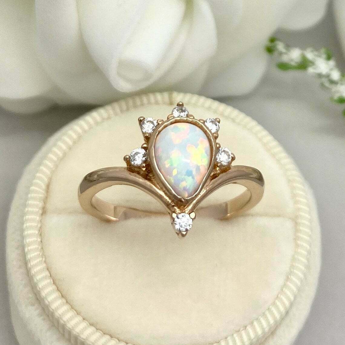 NEW 2.0Ct Pear Cut Lab Created Fire Opal & Diamond Women's Ring 14K Yellow Gold Plated