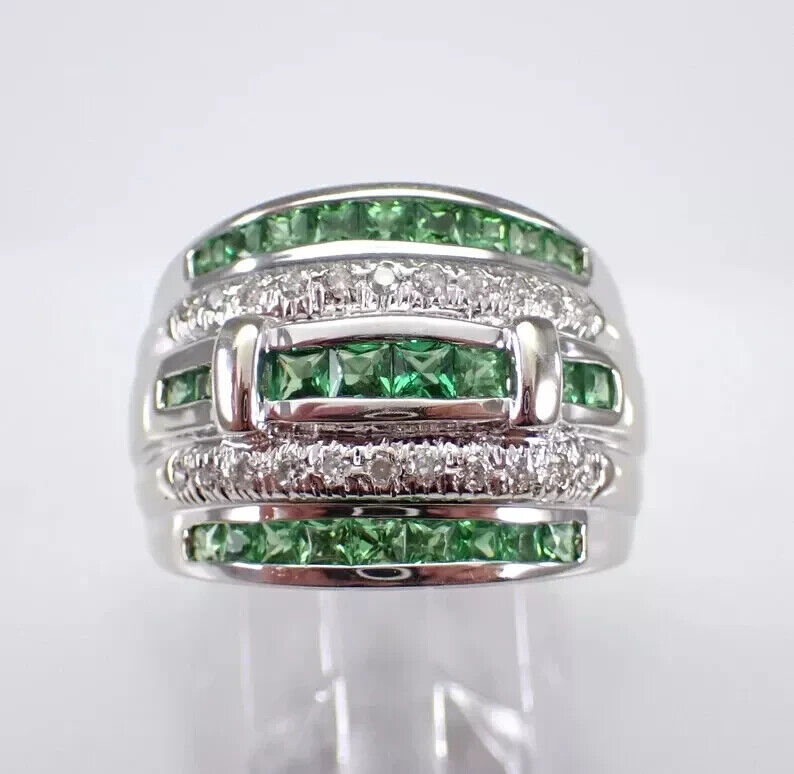 NEW 2.0Ct Princess Cut Lab-Created Emerald Cocktail Wedding Ring 14K White Gold Plated