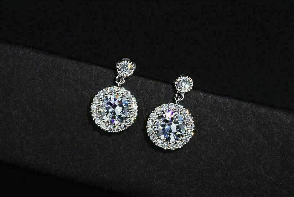 2.0.0Ct Round Cut Attractive Lab-Created Diamond Drop Earrings 14KWhite Gold Plated