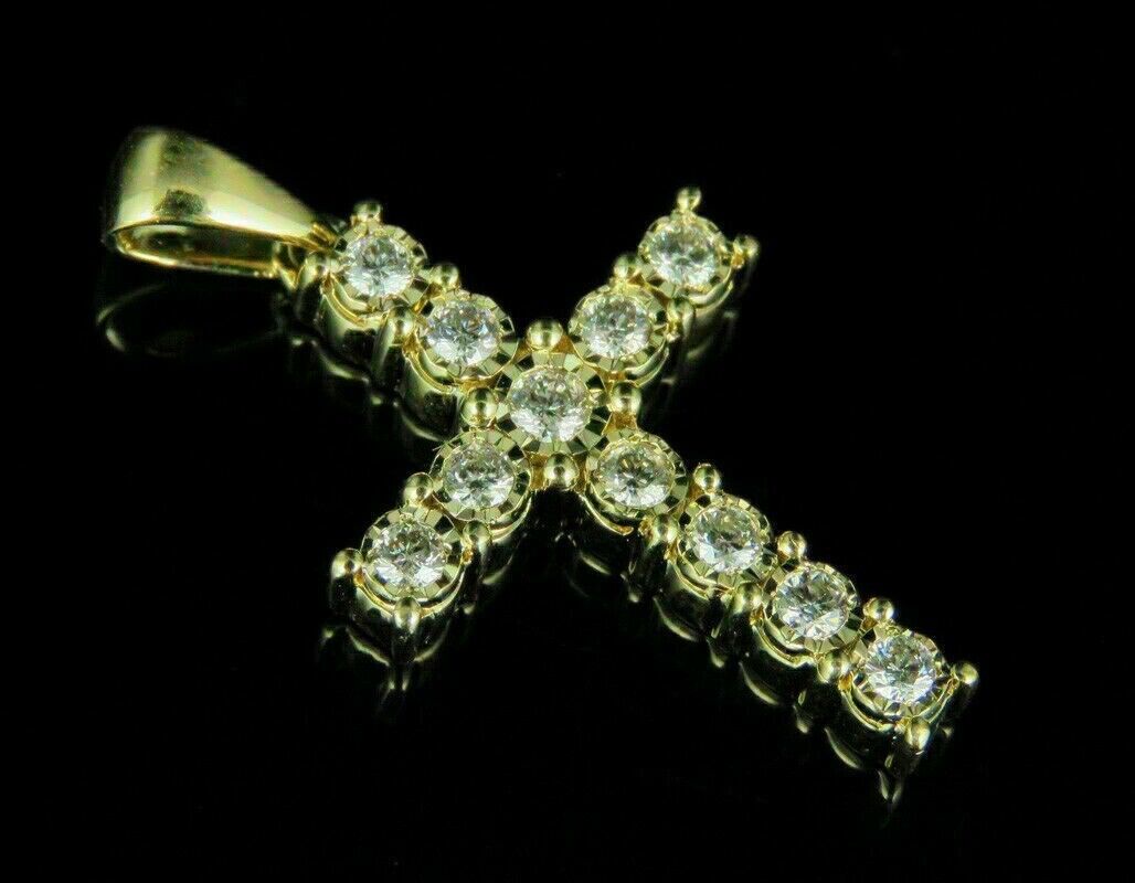 2.0.Ct Round Cut Diamond Row Cross Pendant 14K Yellow Gold Finish 18'' Free Chain