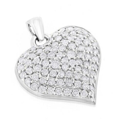 2.0Ct Round Cut Lab-Created Diamond Puffed Heart Shape Pendant 925 Sterling Silver