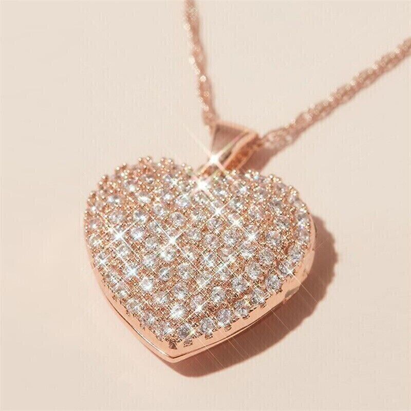 2.00Ct Round Cut Lab-Created Moissanite Heart Shape Pendant 14K Rose gold Plated