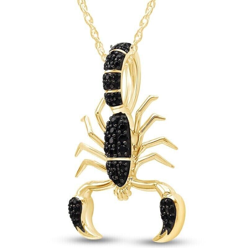 2 Ct Round Cut Lab Created Black Diamond Scorpion Pendant 14k Yellow Gold Plated