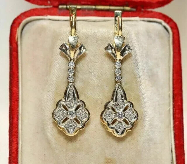 2.0Ct Round Cut Lab Created Diamond Drop & Dangle Earrings 14k Yellow Gold Finish.