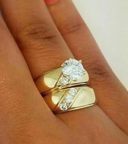 2.00Ct Round Cut Diamond Men's Wedding Set Ring 14k Yellow Gold Plated