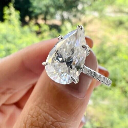 3.50 CT Pear Cut VVS1 Moissanite Solitaire Engagement Ring 14k White Gold Plated