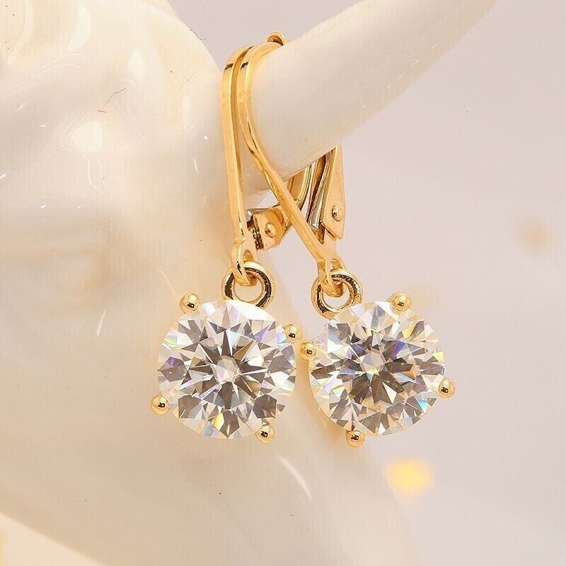 3CT Round Cut Lab Created Diamond Dangle & Drop Earring 14K Yellow Gold Plated