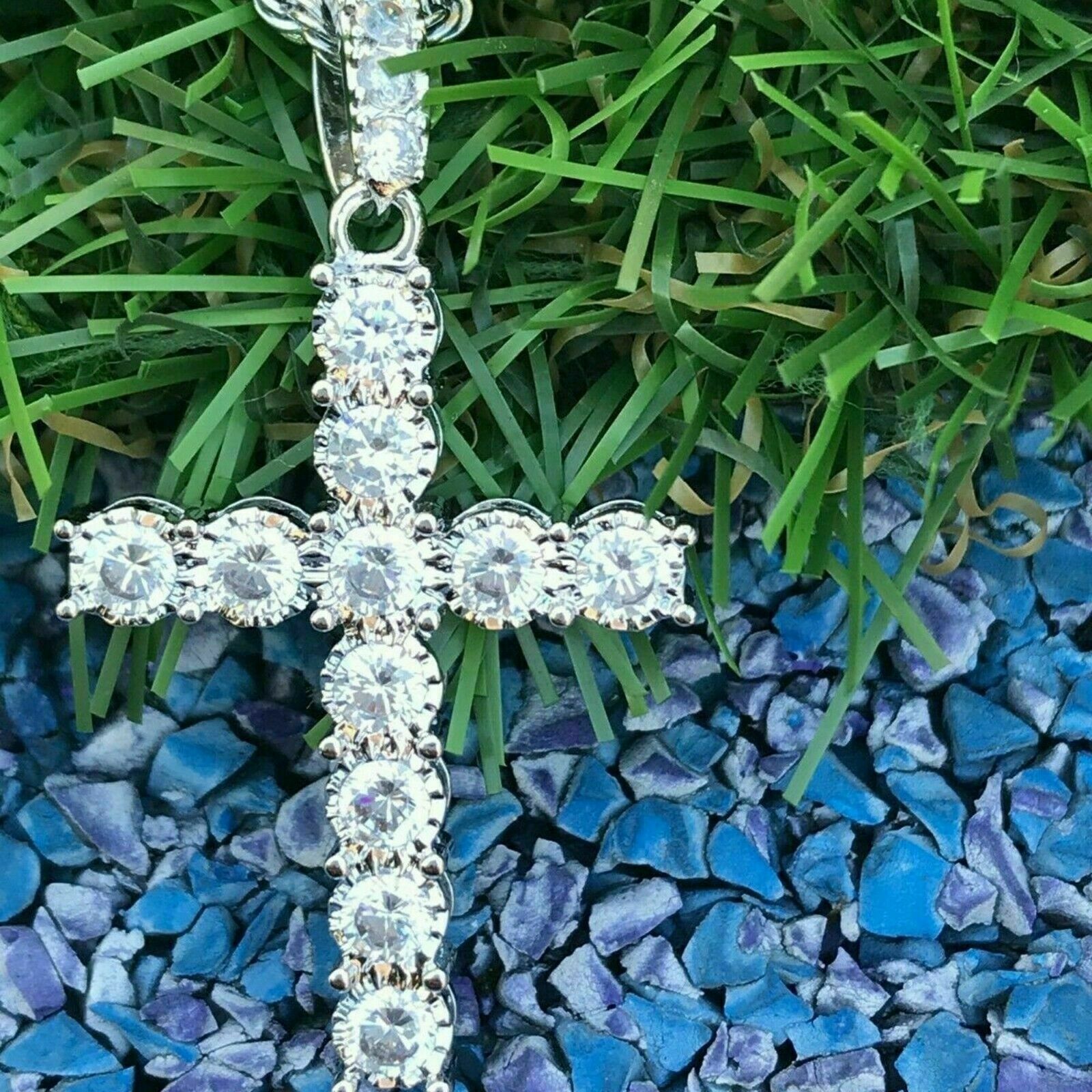 5.00Ct Diamond Cross Pendant 14K White Gold Finish Excellent Round Cut