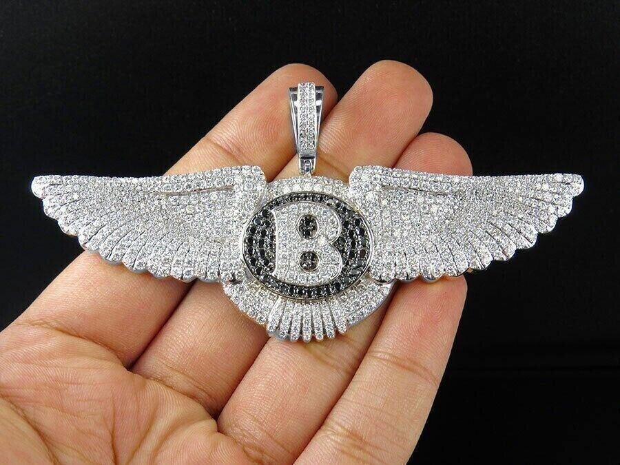 NEW 3.00Ct Round Cut Diamond Flying Bentley B Pendant 14K White Gold Plated