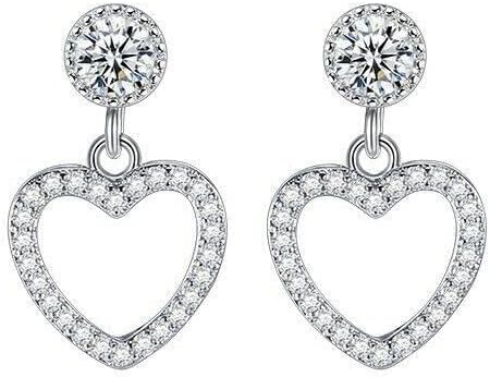 2CT Round Cut Lab Created Diamond Heart Drop Dangle Earrings 14K White Gold Plated BY JEWELRY