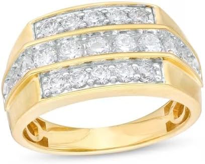 2.40Ct Diamond Triple Row Engagement Wedding Band Men's Ring 14K Yellow Gold Plated