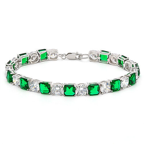 12.40 Ctw Created Emerald & Cz 925 Sterling Silver Tennis Bracelet 7 Inch