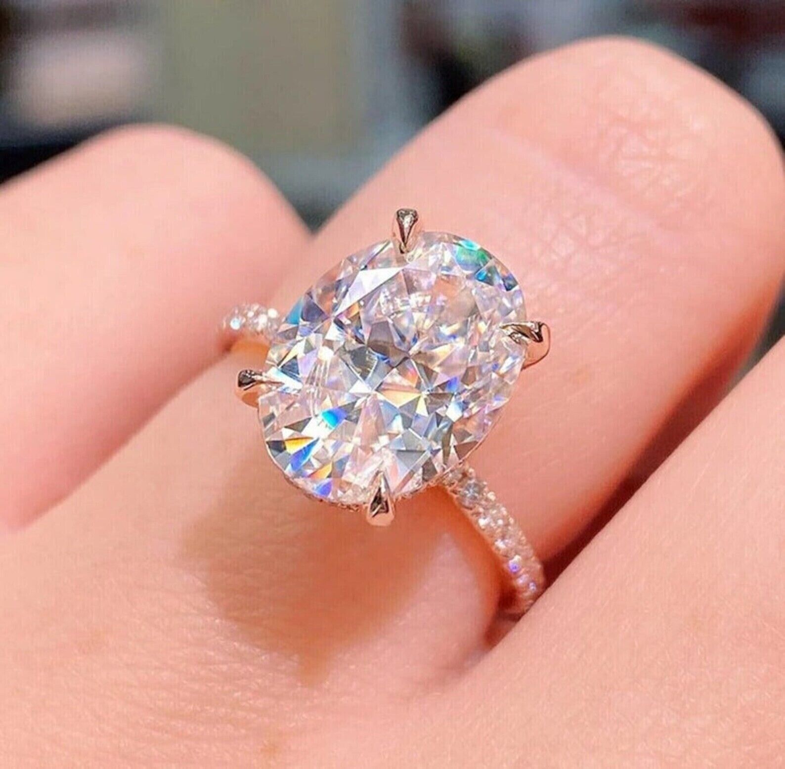 4.00Ct Oval Moissanite Solitaire Engagement Ring 14K Rose Gold Plated