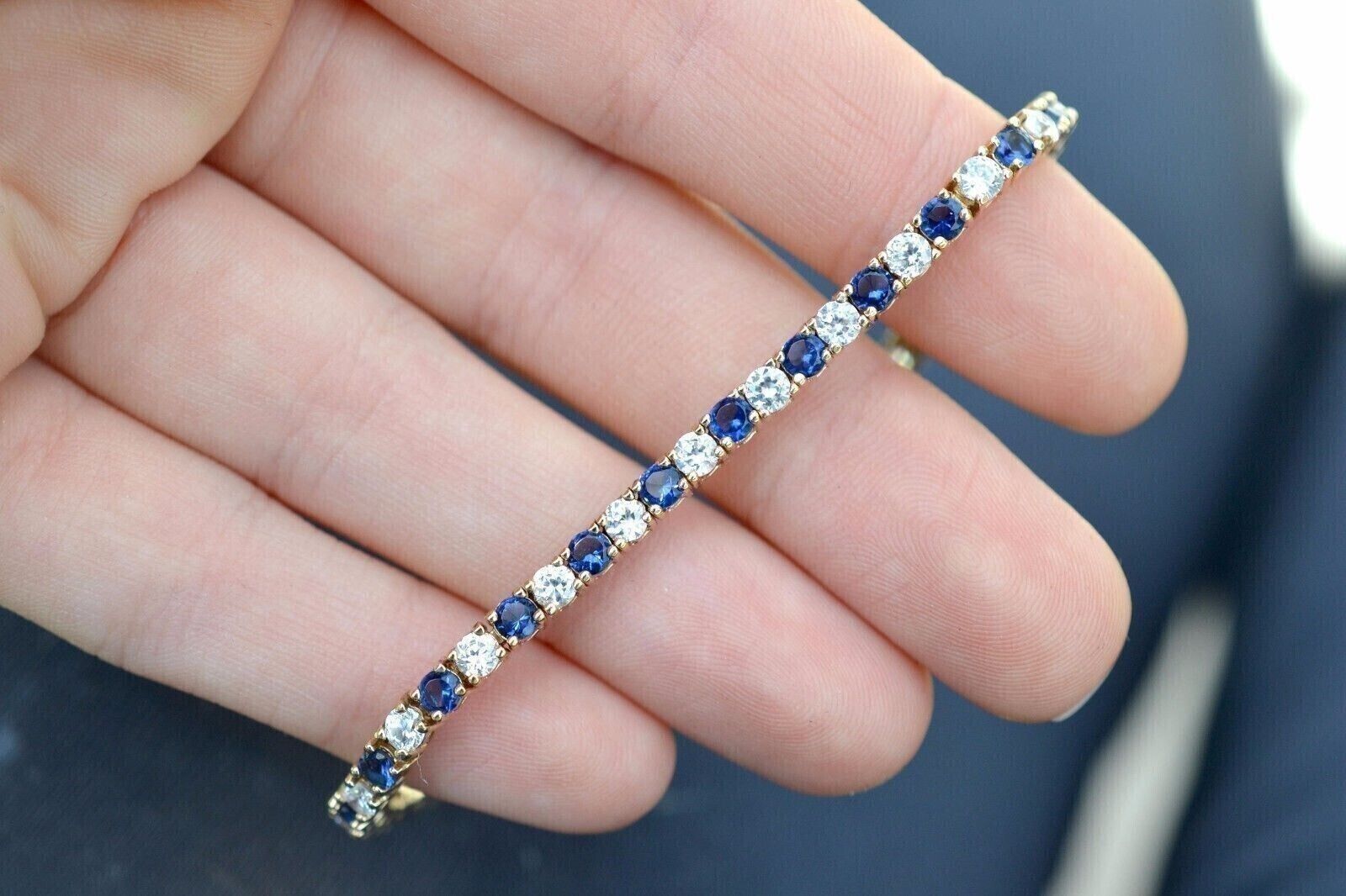 6.20CT Round Cut Blue Sapphire Tennis Lab-Created Bracelet 14K Yellow Gold Over