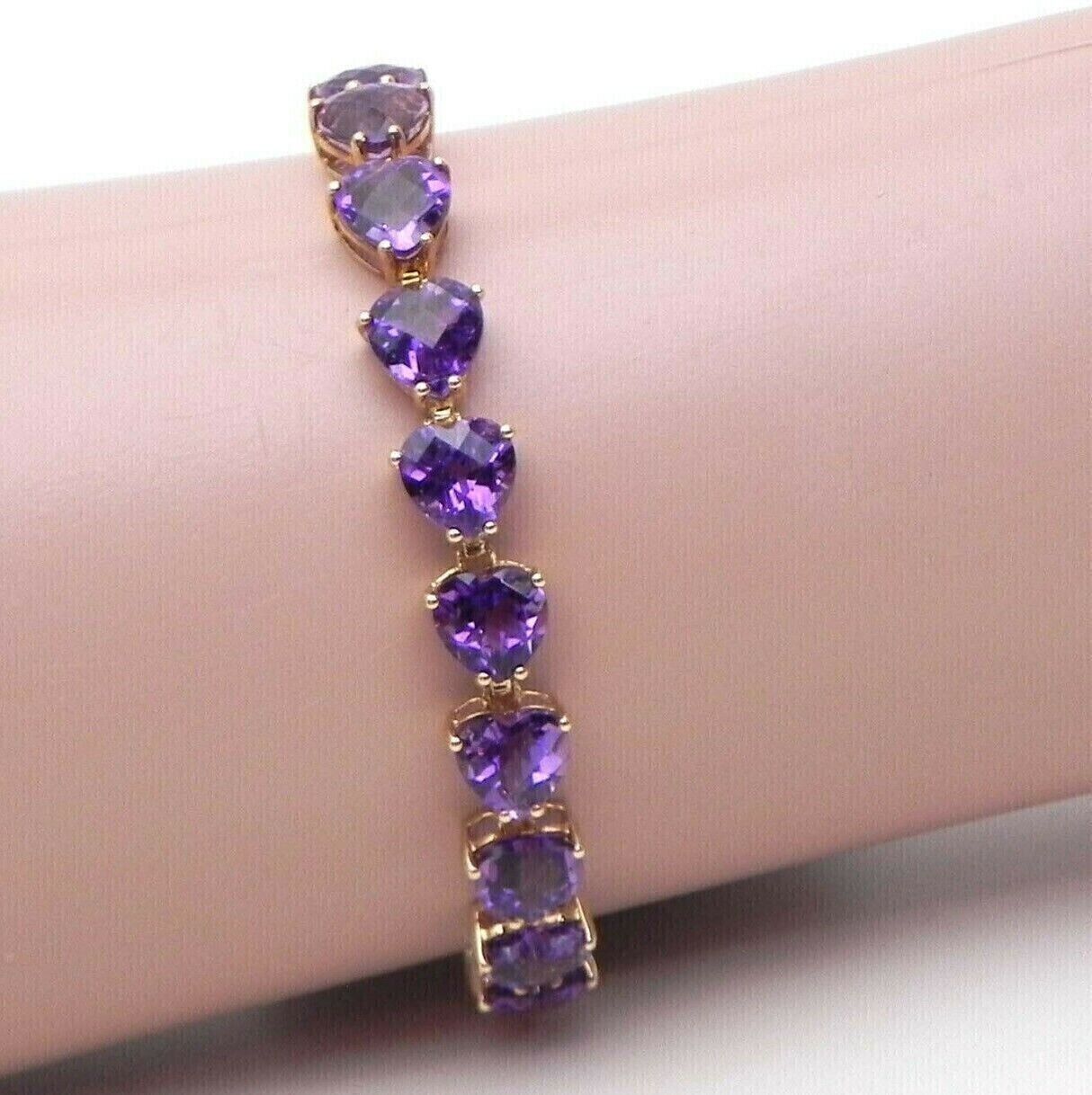 6.0CT Heart Lab-Created Amethyst Diamond Tennis Bracelet 14K Yellow Gold Plated