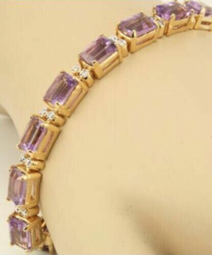 7.0Ct Emerald Cut Lab-Created Amethyst Tennis Gift Bracelet 14k Yellow Gold Plated