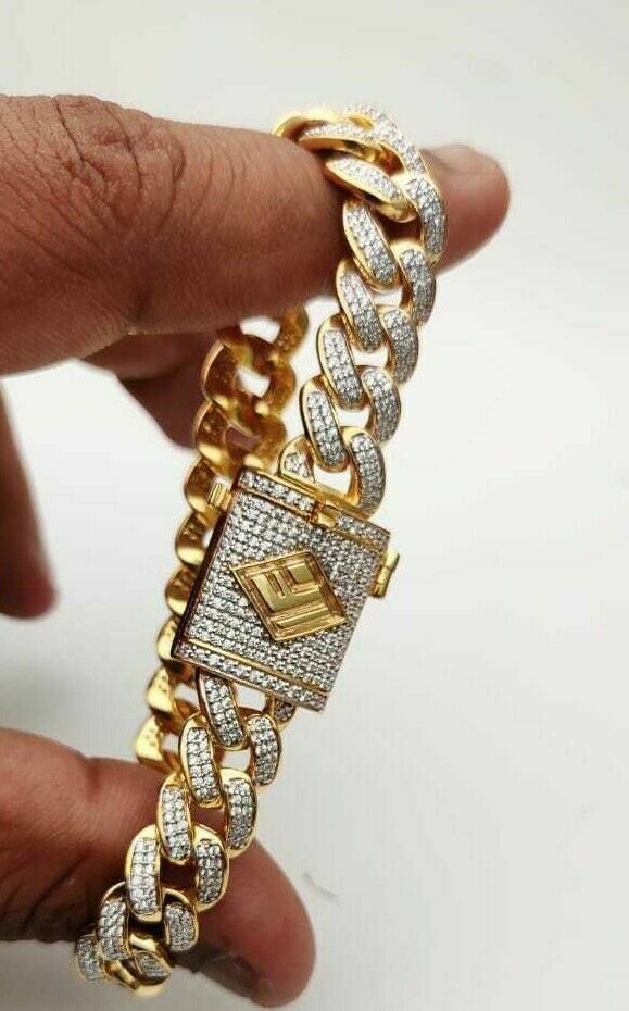 8.00Ct Round Cut Diamond 14K Yellow Gold Plated Men Cuban Link Bracelet