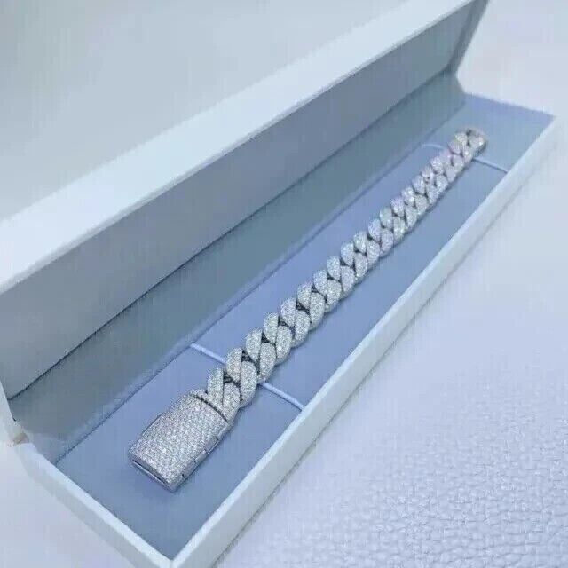 28Ct Round Cut White Diamond Cuban Link Bracelet 14k White Gold Over