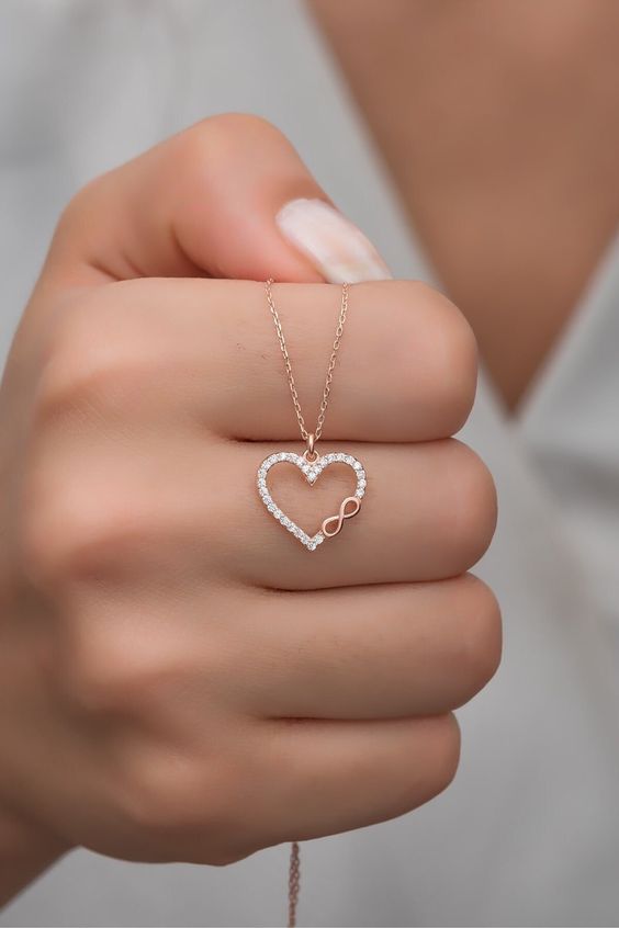 925 Sterling Silver Rose Gold Heart Necklace, Infinity Necklace, Minimalist Jewelry, Layering Necklace, Heart Necklace, Heart Pendant