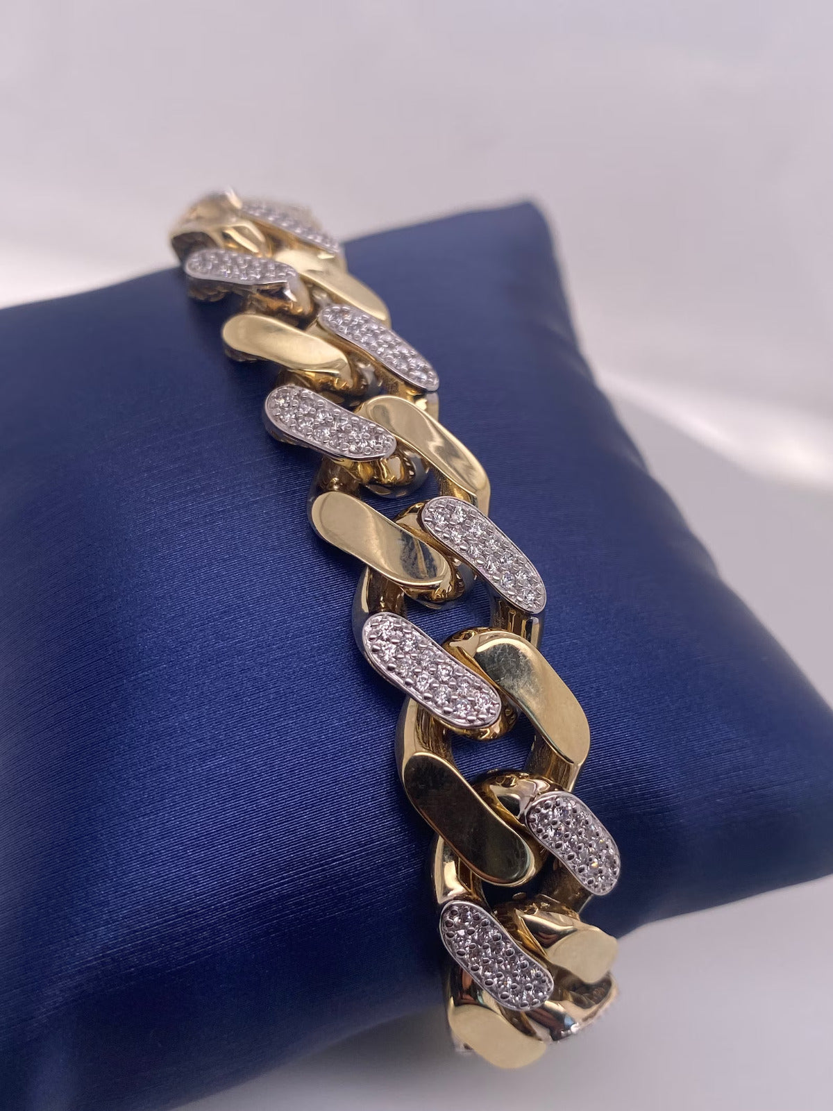 9.00CT Round Cut Diamond Men's Cuban Link Bracelet 14K Yellow Gold Over