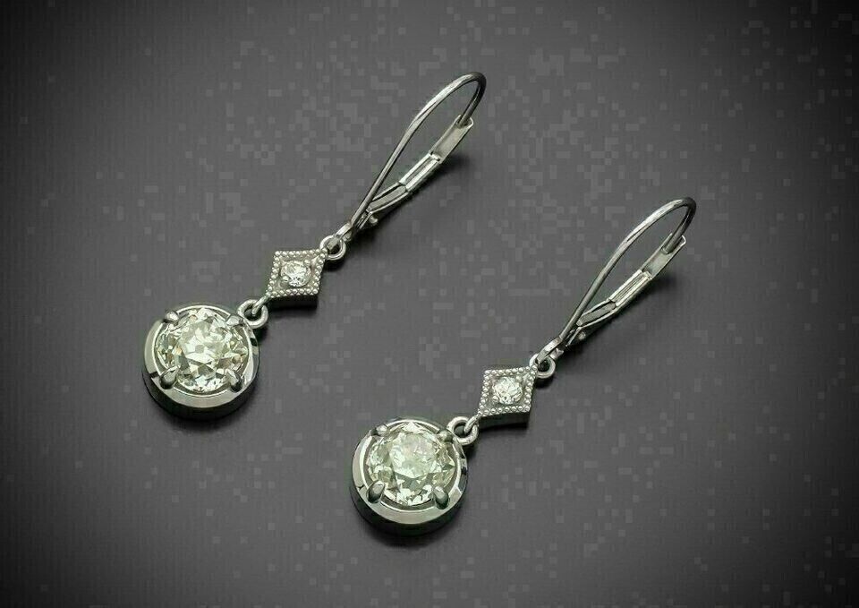 Art Deco Style 2.5 CT Diamond Engagement 14k White Gold FN Drop Dangle Earrings