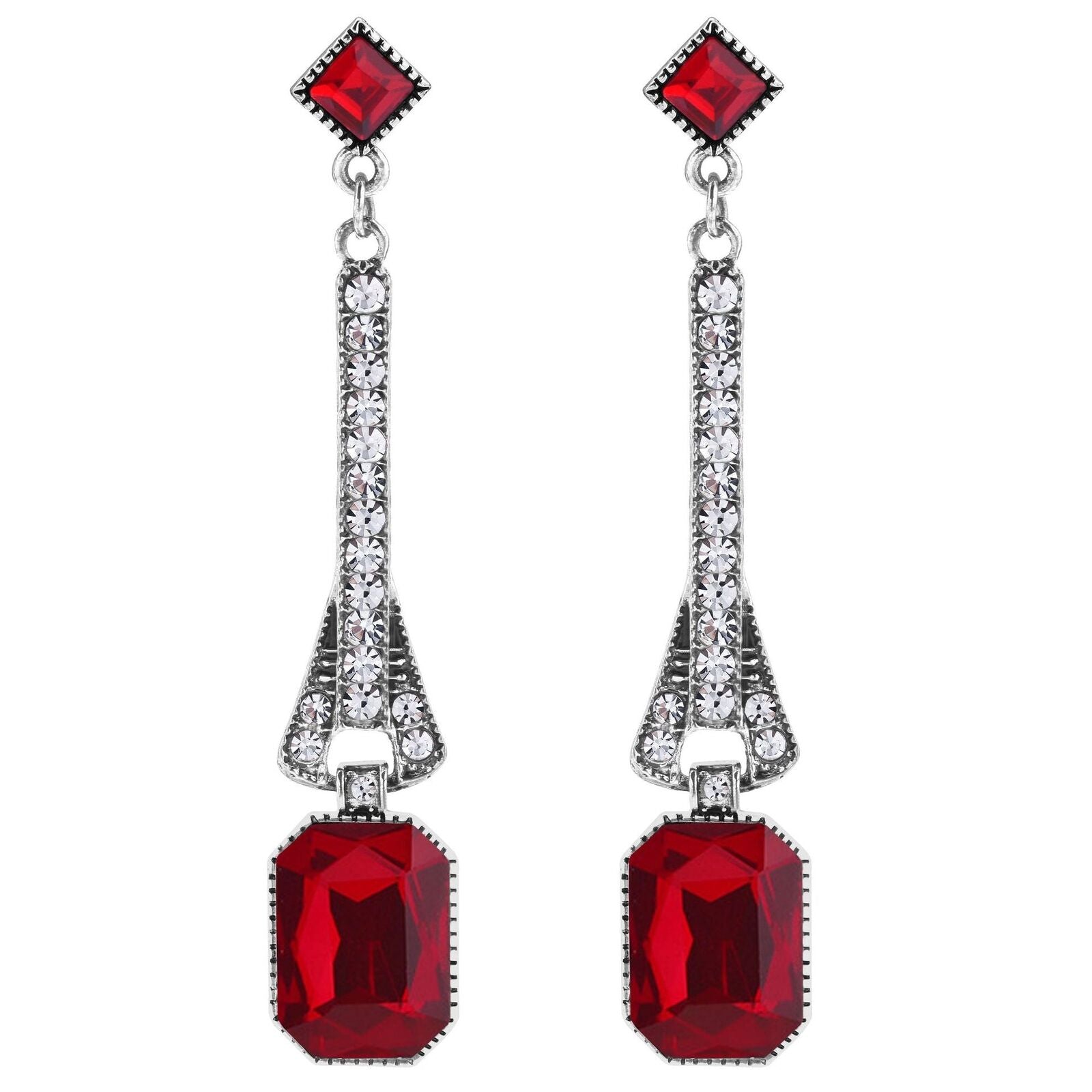 Art Deco Style Egypt Geometric SAPPHIRE Red Crystal Large Drop EARRINGS